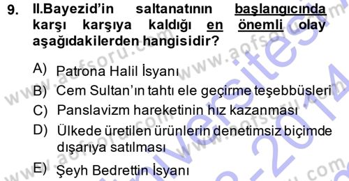 Osmanlı Tarihi (1300-1566) Dersi 2013 - 2014 Yılı (Final) Dönem Sonu Sınav Soruları 9. Soru