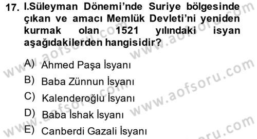 Osmanlı Tarihi (1300-1566) Dersi 2014 - 2015 Yılı (Final) Dönem Sonu Sınav Soruları 17. Soru