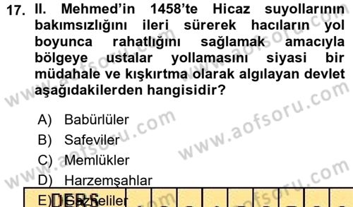 Osmanlı Tarihi (1300-1566) Dersi 2015 - 2016 Yılı (Vize) Ara Sınav Soruları 17. Soru