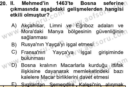 Osmanlı Tarihi (1300-1566) Dersi 2015 - 2016 Yılı (Vize) Ara Sınav Soruları 20. Soru