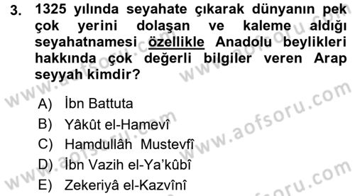 Osmanlı Tarihi (1300-1566) Dersi 2015 - 2016 Yılı (Vize) Ara Sınav Soruları 3. Soru