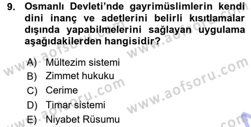Osmanlı Tarihi (1300-1566) Dersi 2015 - 2016 Yılı (Vize) Ara Sınav Soruları 9. Soru