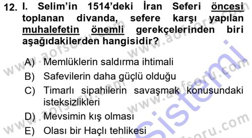 Osmanlı Tarihi (1300-1566) Dersi 2015 - 2016 Yılı (Final) Dönem Sonu Sınavı 12. Soru