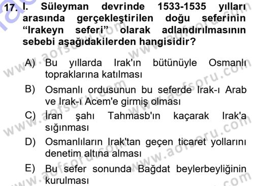 Osmanlı Tarihi (1300-1566) Dersi 2015 - 2016 Yılı (Final) Dönem Sonu Sınavı 17. Soru