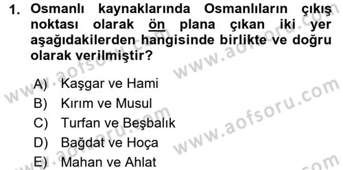Osmanlı Tarihi (1300-1566) Dersi 2016 - 2017 Yılı (Vize) Ara Sınav Soruları 1. Soru