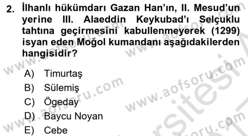 Osmanlı Tarihi (1300-1566) Dersi 2016 - 2017 Yılı (Vize) Ara Sınav Soruları 2. Soru