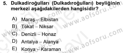 Osmanlı Tarihi (1300-1566) Dersi 2016 - 2017 Yılı (Final) Dönem Sonu Sınav Soruları 5. Soru