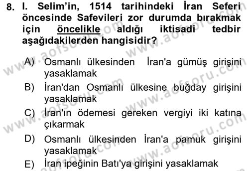 Osmanlı Tarihi (1300-1566) Dersi 2016 - 2017 Yılı (Final) Dönem Sonu Sınav Soruları 8. Soru