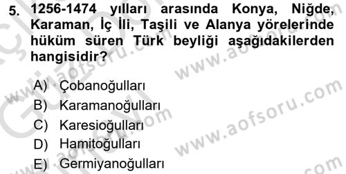 Osmanlı Tarihi (1300-1566) Dersi Ara Sınavı Deneme Sınav Soruları 5. Soru