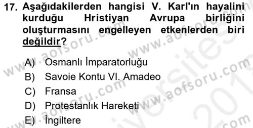 Osmanlı Tarihi (1300-1566) Dersi 2017 - 2018 Yılı (Final) Dönem Sonu Sınav Soruları 17. Soru