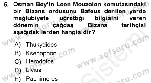 Osmanlı Tarihi (1300-1566) Dersi 2018 - 2019 Yılı (Vize) Ara Sınav Soruları 5. Soru