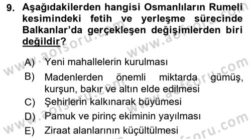 Osmanlı Tarihi (1300-1566) Dersi Ara Sınavı Deneme Sınav Soruları 9. Soru
