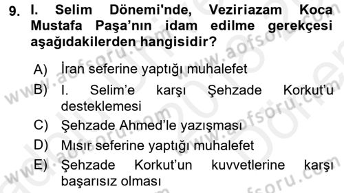 Osmanlı Tarihi (1300-1566) Dersi 2018 - 2019 Yılı (Final) Dönem Sonu Sınav Soruları 9. Soru