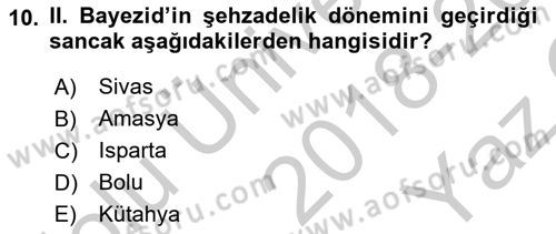 Osmanlı Tarihi (1300-1566) Dersi 2018 - 2019 Yılı Yaz Okulu Sınav Soruları 10. Soru