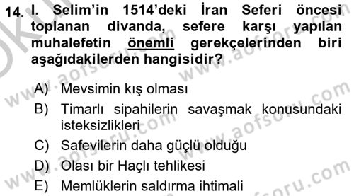 Osmanlı Tarihi (1300-1566) Dersi 2018 - 2019 Yılı Yaz Okulu Sınav Soruları 14. Soru