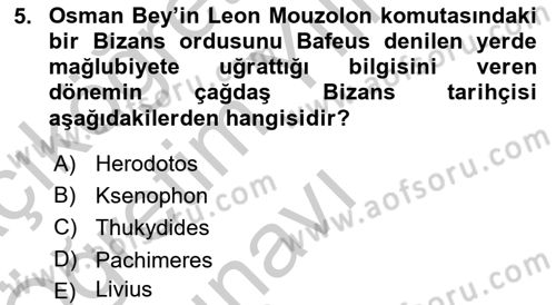 Osmanlı Tarihi (1300-1566) Dersi 2018 - 2019 Yılı Yaz Okulu Sınav Soruları 5. Soru