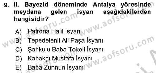 Osmanlı Tarihi (1300-1566) Dersi 2018 - 2019 Yılı Yaz Okulu Sınav Soruları 9. Soru