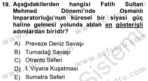 Osmanlı Tarihi (1300-1566) Dersi 2019 - 2020 Yılı (Vize) Ara Sınav Soruları 19. Soru