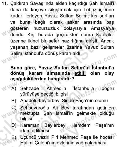 Osmanlı Tarihi (1300-1566) Dersi 2019 - 2020 Yılı (Final) Dönem Sonu Sınav Soruları 11. Soru
