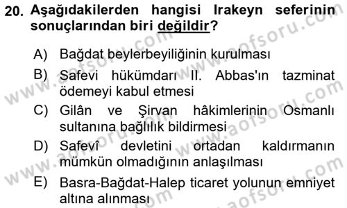 Osmanlı Tarihi (1300-1566) Dersi 2019 - 2020 Yılı (Final) Dönem Sonu Sınav Soruları 20. Soru