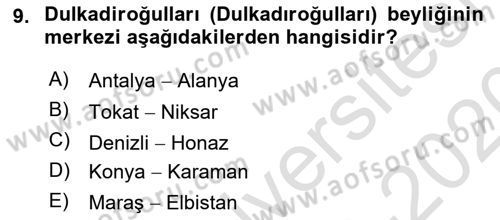 Osmanlı Tarihi (1300-1566) Dersi 2019 - 2020 Yılı (Final) Dönem Sonu Sınav Soruları 9. Soru