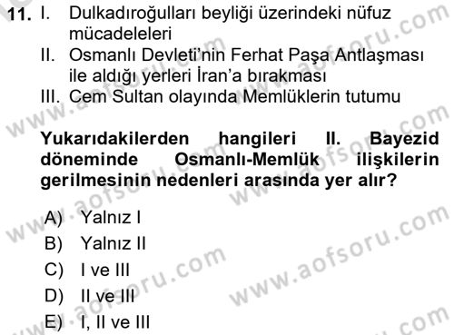 Osmanlı Tarihi (1300-1566) Dersi 2020 - 2021 Yılı Yaz Okulu Sınav Soruları 11. Soru