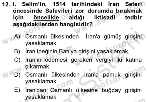 Osmanlı Tarihi (1300-1566) Dersi 2020 - 2021 Yılı Yaz Okulu Sınav Soruları 12. Soru