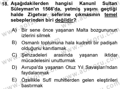 Osmanlı Tarihi (1300-1566) Dersi 2020 - 2021 Yılı Yaz Okulu Sınav Soruları 18. Soru