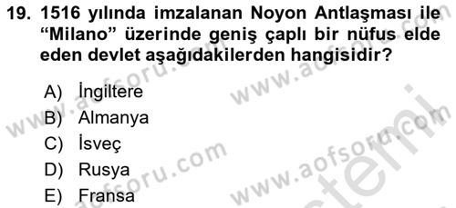 Osmanlı Tarihi (1300-1566) Dersi 2020 - 2021 Yılı Yaz Okulu Sınav Soruları 19. Soru