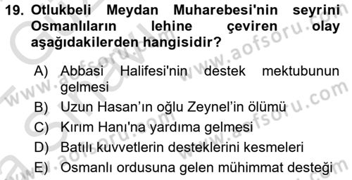 Osmanlı Tarihi (1300-1566) Dersi 2021 - 2022 Yılı (Vize) Ara Sınav Soruları 19. Soru