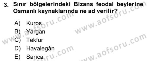 Osmanlı Tarihi (1300-1566) Dersi 2021 - 2022 Yılı (Vize) Ara Sınav Soruları 3. Soru