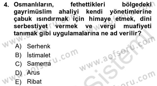 Osmanlı Tarihi (1300-1566) Dersi 2021 - 2022 Yılı (Vize) Ara Sınav Soruları 4. Soru