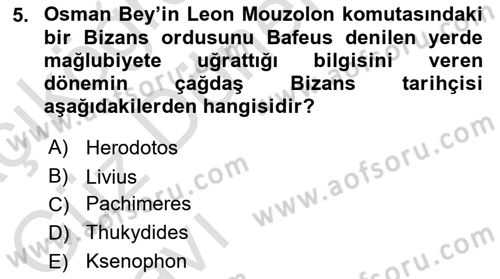 Osmanlı Tarihi (1300-1566) Dersi 2021 - 2022 Yılı (Vize) Ara Sınav Soruları 5. Soru