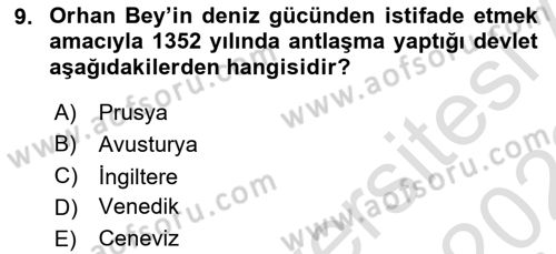 Osmanlı Tarihi (1300-1566) Dersi 2021 - 2022 Yılı (Vize) Ara Sınav Soruları 9. Soru