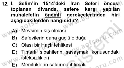 Osmanlı Tarihi (1300-1566) Dersi 2021 - 2022 Yılı (Final) Dönem Sonu Sınav Soruları 12. Soru