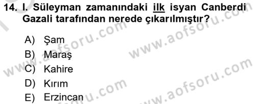 Osmanlı Tarihi (1300-1566) Dersi 2021 - 2022 Yılı (Final) Dönem Sonu Sınav Soruları 14. Soru