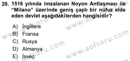 Osmanlı Tarihi (1300-1566) Dersi 2021 - 2022 Yılı (Final) Dönem Sonu Sınav Soruları 20. Soru