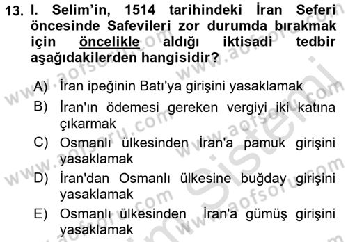 Osmanlı Tarihi (1300-1566) Dersi 2021 - 2022 Yılı Yaz Okulu Sınav Soruları 13. Soru