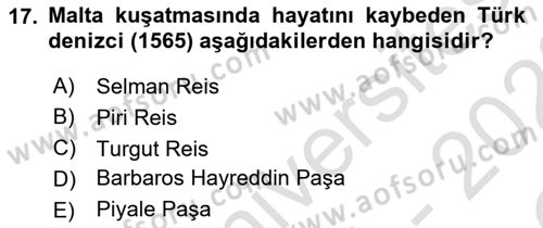 Osmanlı Tarihi (1300-1566) Dersi 2021 - 2022 Yılı Yaz Okulu Sınav Soruları 17. Soru