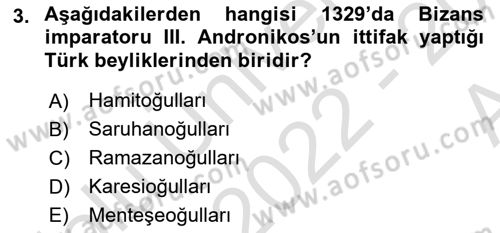 Osmanlı Tarihi (1300-1566) Dersi 2022 - 2023 Yılı (Vize) Ara Sınav Soruları 3. Soru