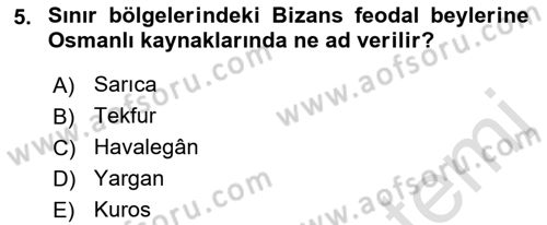 Osmanlı Tarihi (1300-1566) Dersi 2022 - 2023 Yılı (Vize) Ara Sınav Soruları 5. Soru