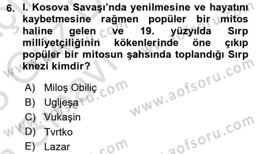Osmanlı Tarihi (1300-1566) Dersi 2022 - 2023 Yılı (Vize) Ara Sınav Soruları 6. Soru
