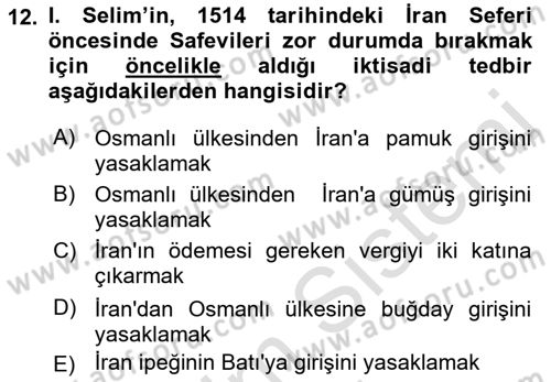 Osmanlı Tarihi (1300-1566) Dersi 2022 - 2023 Yılı (Final) Dönem Sonu Sınavı 12. Soru