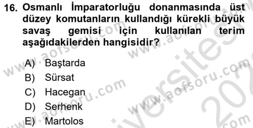 Osmanlı Tarihi (1300-1566) Dersi 2022 - 2023 Yılı (Final) Dönem Sonu Sınavı 16. Soru