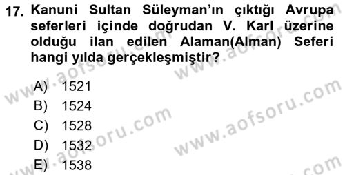 Osmanlı Tarihi (1300-1566) Dersi 2022 - 2023 Yılı (Final) Dönem Sonu Sınavı 17. Soru