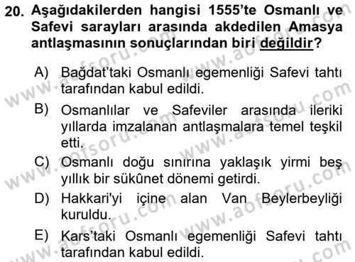 Osmanlı Tarihi (1300-1566) Dersi 2022 - 2023 Yılı (Final) Dönem Sonu Sınavı 20. Soru