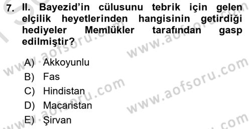 Osmanlı Tarihi (1300-1566) Dersi 2022 - 2023 Yılı (Final) Dönem Sonu Sınavı 7. Soru