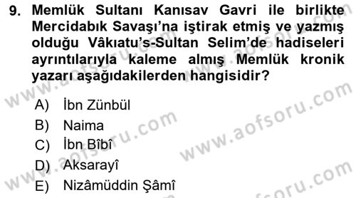 Osmanlı Tarihi (1300-1566) Dersi 2022 - 2023 Yılı (Final) Dönem Sonu Sınavı 9. Soru