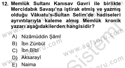 Osmanlı Tarihi (1300-1566) Dersi 2022 - 2023 Yılı Yaz Okulu Sınav Soruları 12. Soru