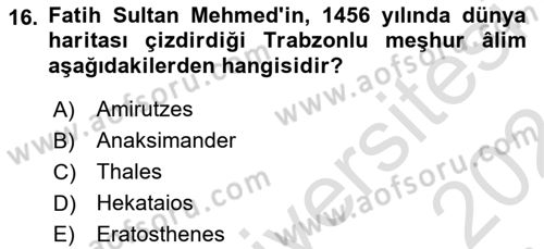 Osmanlı Tarihi (1300-1566) Dersi 2023 - 2024 Yılı (Vize) Ara Sınav Soruları 16. Soru